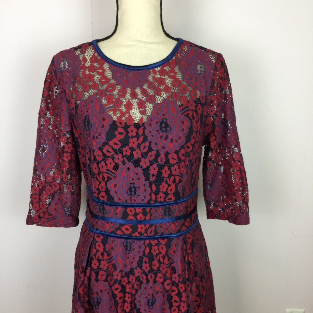 Miusol Fit & Flare Dress Size M Womans Red & Purple Lace Floral Half Sleeve - Picture 12 of 16